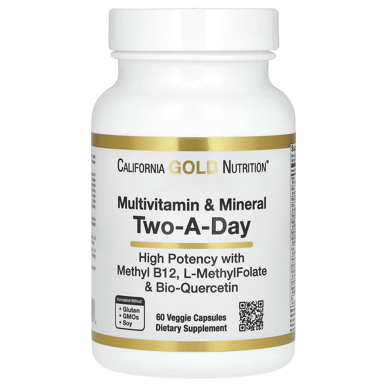 California Gold Nutrition Multivitamin and Mineral, Two-A-Day, 60 Veggie Capsules