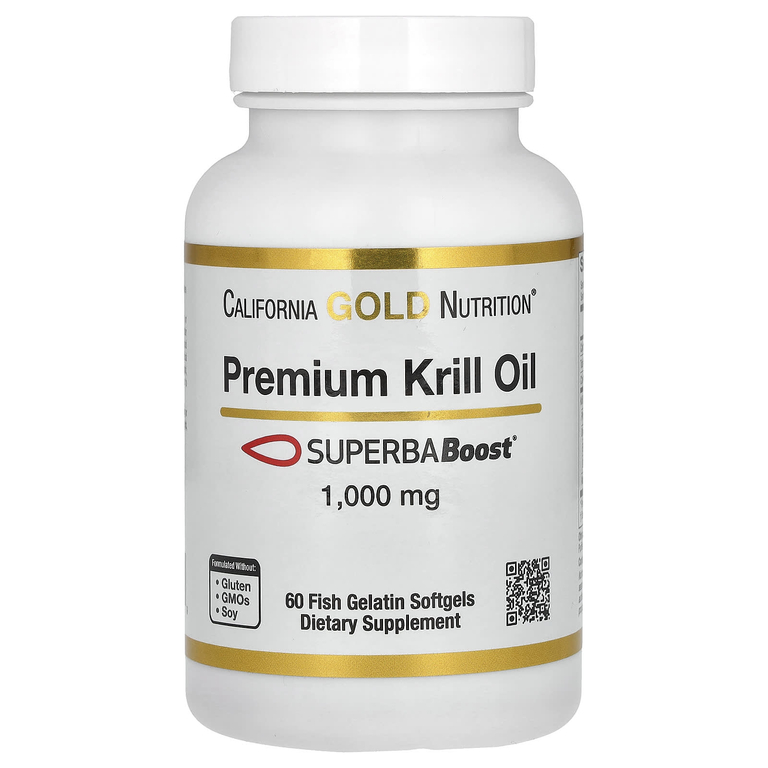California Gold Nutrition Premium Krill Oil with SUPERBABoost, 1,000 mg, 60 Fish Gelatin Softgels