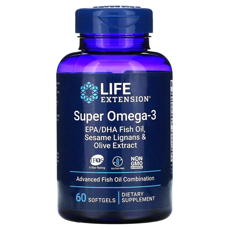 Life Extension Super Omega-3 EPA/DHA Fish Oil, Sesame Lignans & Olive Extract 60 softgels