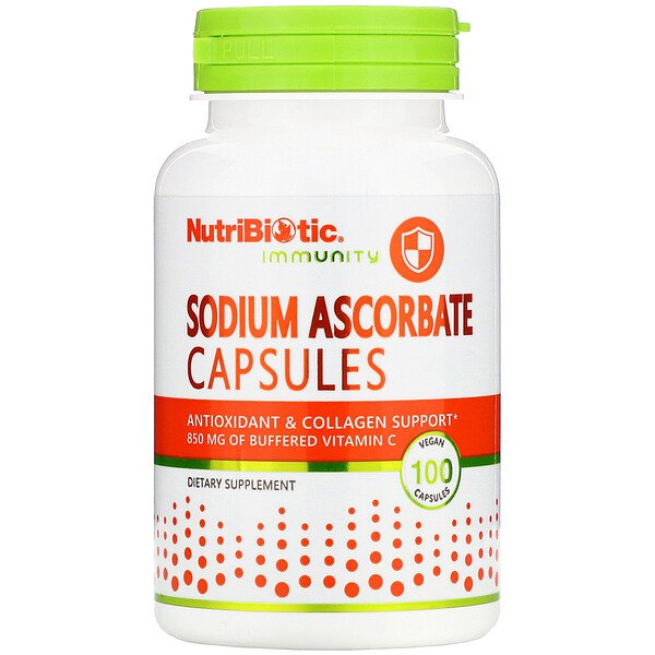 NutriBiotic Sodium ascorbate 850 mg аскорбат натрия, 100 веганских капсул