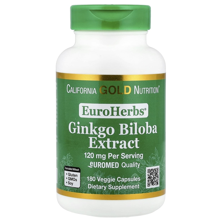 California Gold Nutrition EuroHerbs™, Ginkgo Biloba Extract, Euromed Quality, 120 mg, 180 Veggie Capsules