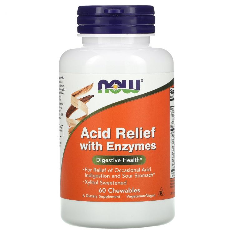 NOW Acid Relief Chew Enzymes 60 жевательных таблеток