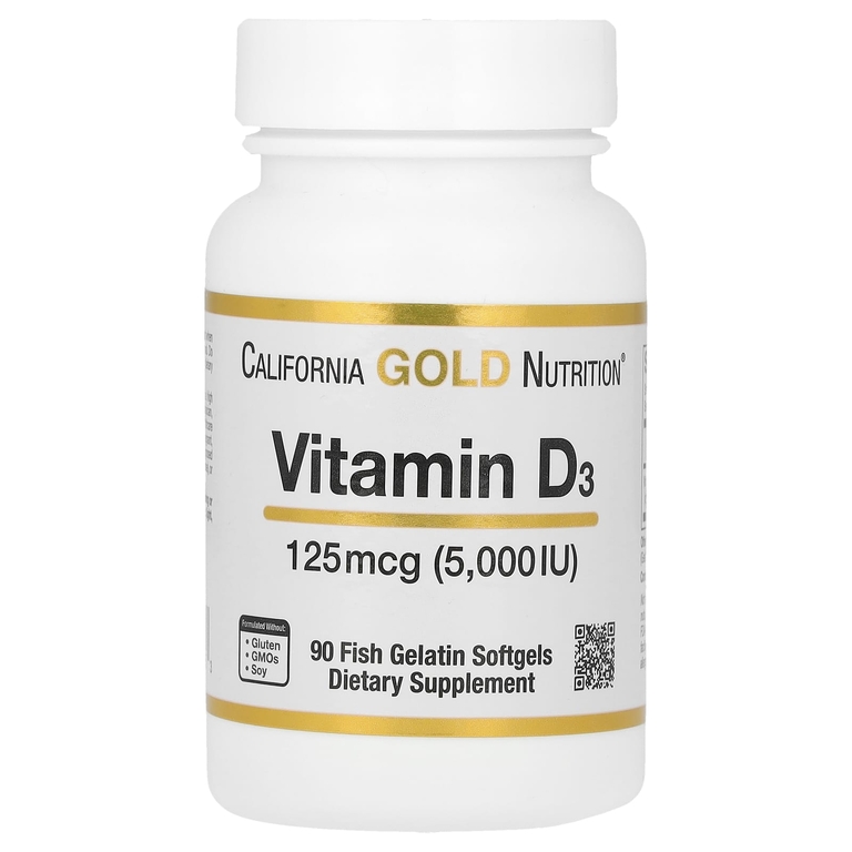 California Gold Nutrition Vitamin D3, 125 mcg (5,000 IU), 90 Fish Gelatin Softgels