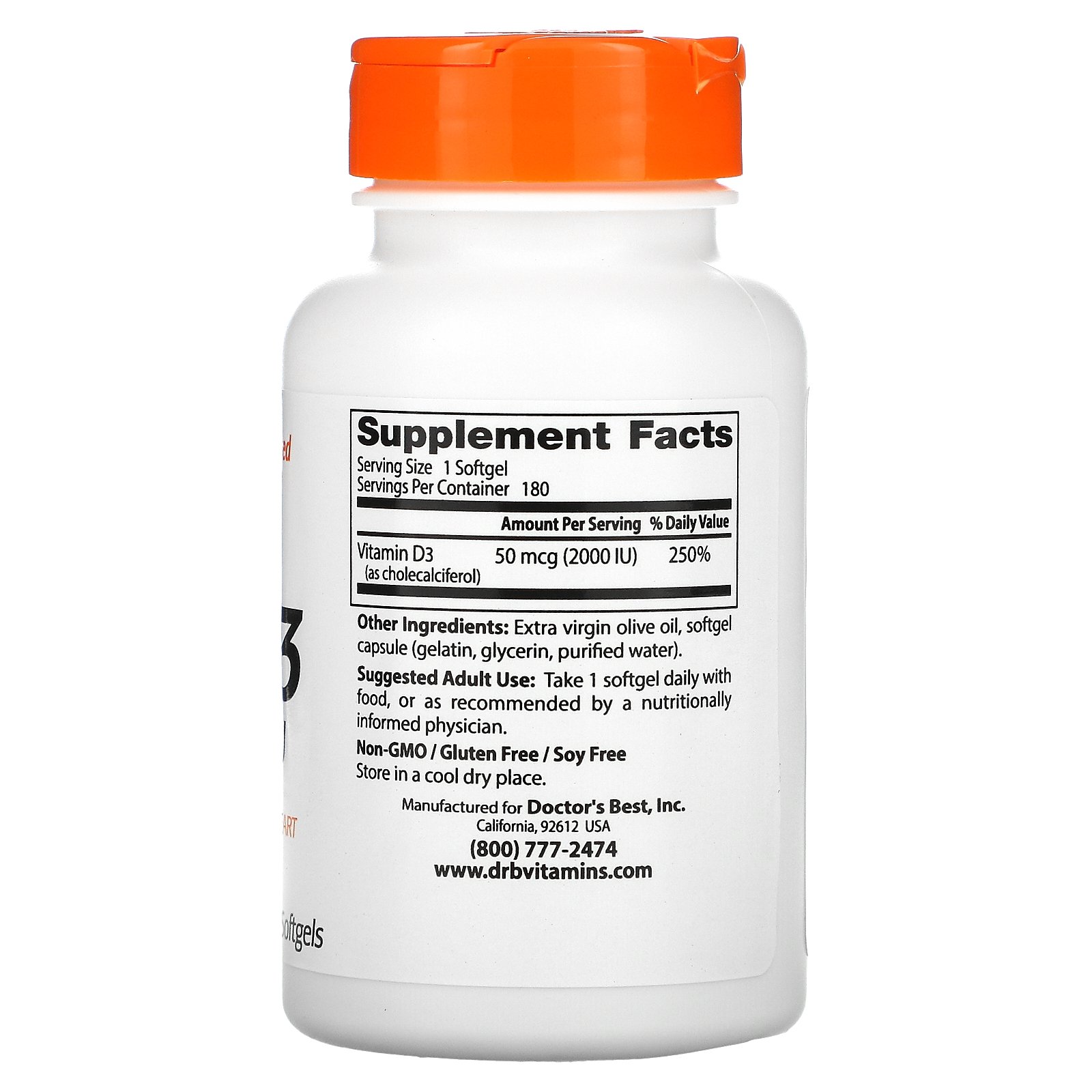 Doctor's Best витамин D3 50 mcg 2000 МЕ 180 капс.