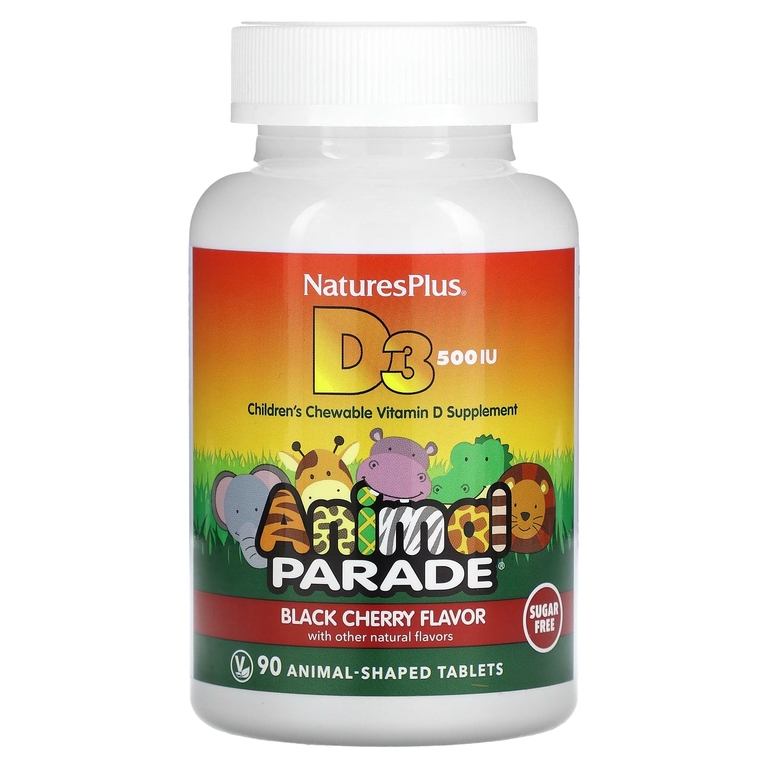 Nature's Plus Animal Parade Витамин D3 500 МЕ жевательные вкус вишни 90 таб. без сахара