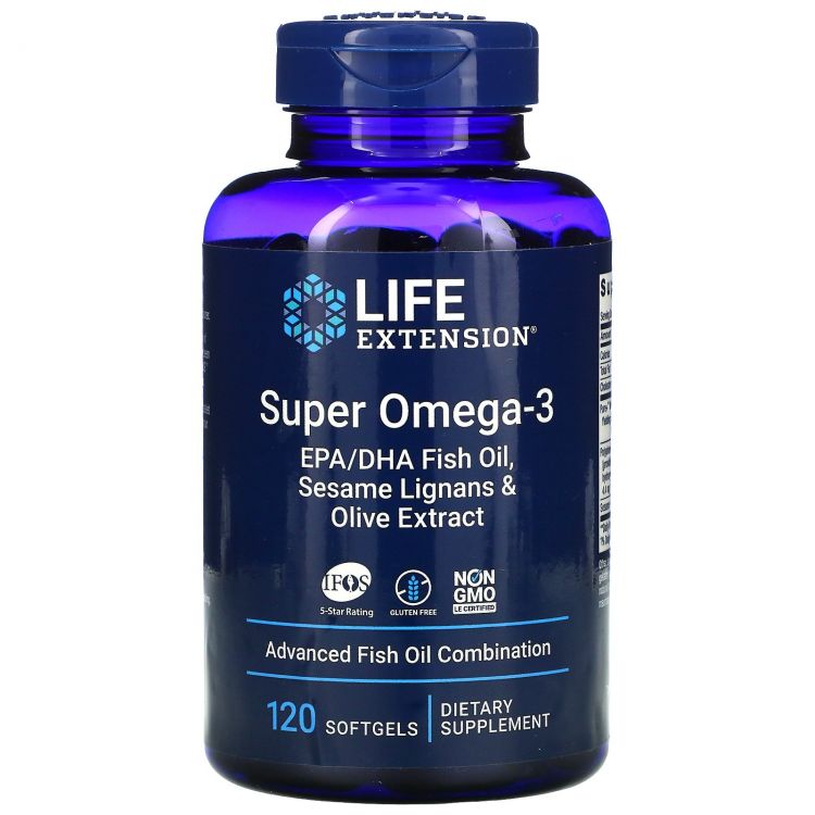 Life Extension Super Omega-3 EPA/DHA Fish Oil, Sesame Lignans & Olive Extract 120 softgels