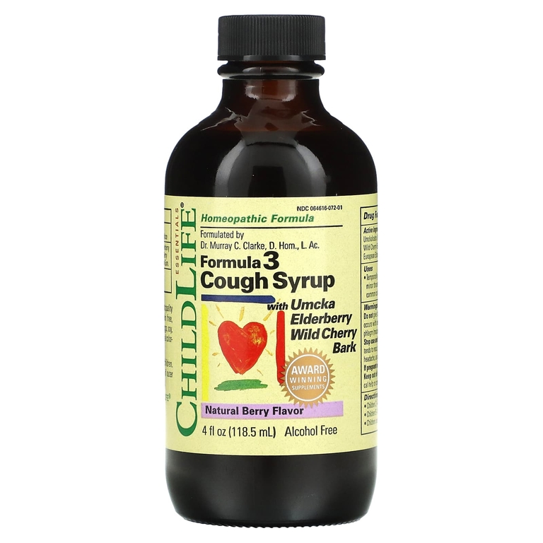 ChildLife, Essentials, Formula 3 cough syrup for children, Natural berry flavor, 4oz, (118.5 ml)