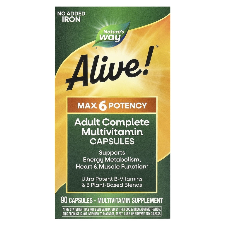 Nature's Way Alive! Max6 Daily MultiVitamin (no iron added) 90 Veg Cp