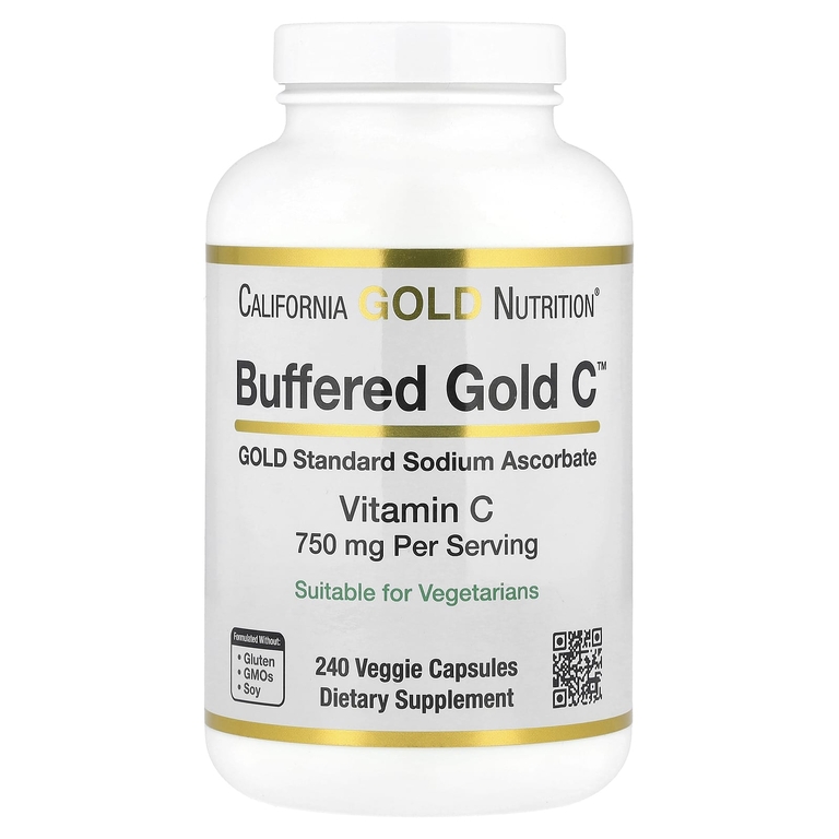 California Gold Nutrition Buffered Gold C, GOLD Standard Sodium Ascorbate (Vitamin C), 750 mg, 240 Veggie Capsules