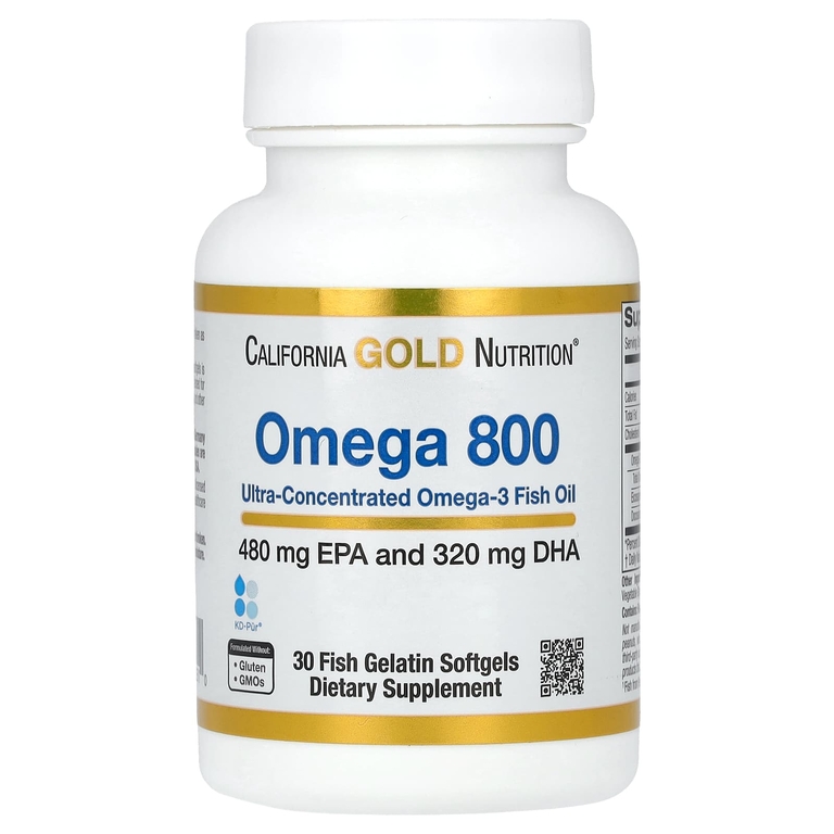 California Gold Nutrition Omega 800 Ultra-Concentrated Omega-3 Fish Oil, kd-pur Triglyceride Form, 1,000 mg, 30 Fish Gelatin Softgels
