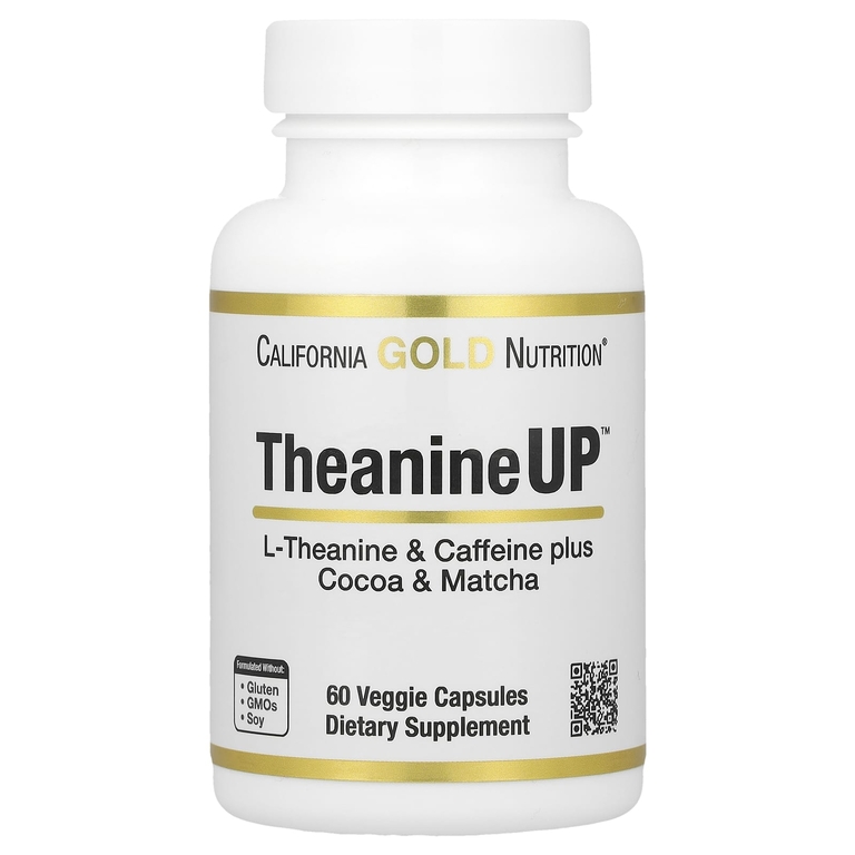 California Gold Nutrition TheanineUP™, L-Theanine & Caffeine plus Cocoa & Matcha , 60 Veggie Capsules