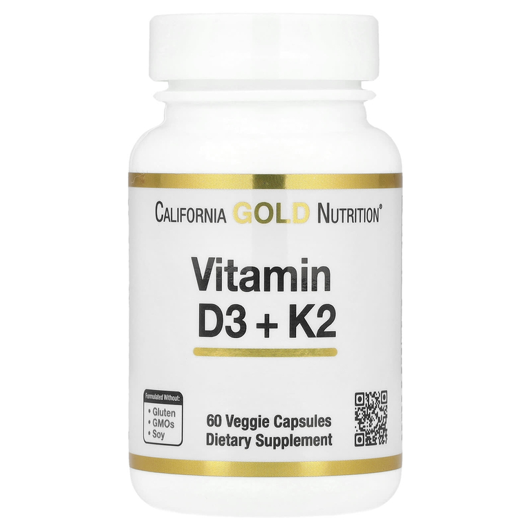 California Gold Nutrition, Vitamin D3 + K2 /60 V-капс/