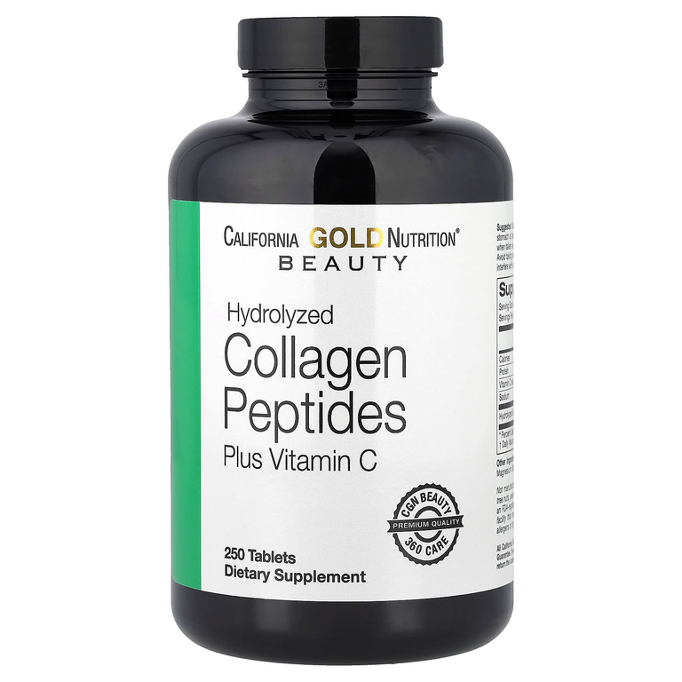 California Gold Nutrition Hydrolyzed Collagen Peptides + Vitamin C, Type I & III, 250 Tablets