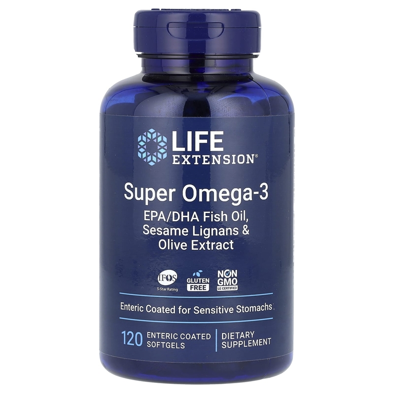 Life Extension Super Omega-3 EPA/DHA Fish Oil, Sesame Lignans & Olive Extract , 120 покрытых кишечнорастворимой оболочкой жидких капсул