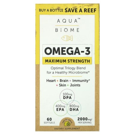 Enzymedica Aqua Biome, омега-3, максимальная сила действия, лимонный вкус, 1000 мг, 60 капсул