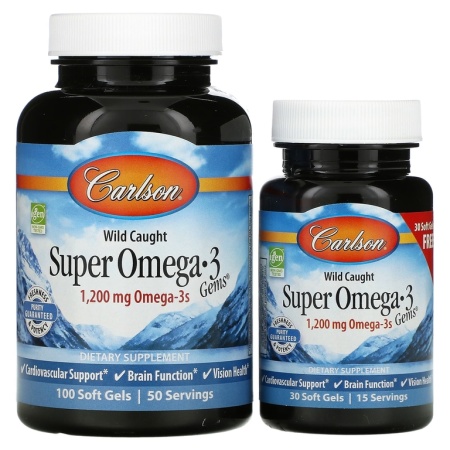 Carlson Labs Super Omega 3 1200 мг Omega-3s 100+30 капсул
