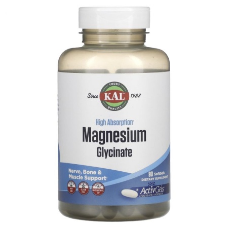 KAL: Magnesium Glycinate, высокая абсорбция /90 Softgels/