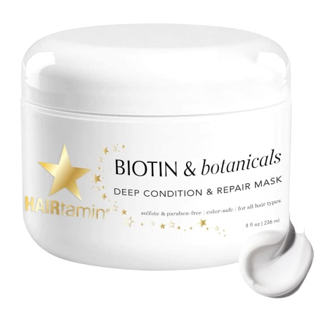 HAIRtamin Biotin & Botanicals Увлажняющая маска для волос | Кондиционер для поврежденных сухих волос | Глубокий кондиционер для вьющихся волос | Маска для восстановления обесцвеченных поврежденных волос | Маска для глубокого кондиционирования волос