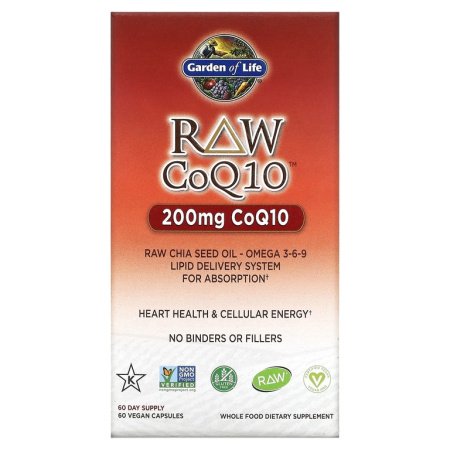 Garden of Life, RAW CoQ10, 200 мг, 60 веганских капсул