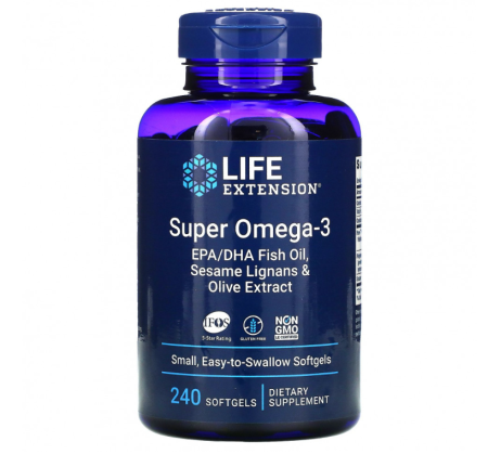 Life Extension Super Omega-3 EPA/DHA Fish Oil, Sesame Lignans & Olive Extract 240 softgels
