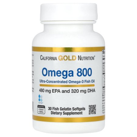 California Gold Nutrition Omega 800 Ultra-Concentrated Omega-3 Fish Oil, kd-pur Triglyceride Form, 1,000 mg, 30 Fish Gelatin Softgels