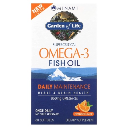 Minami Nutrition, Garden of Life, сверхкритический рыбий жир с омега-3 850 EPA/DHA апельсин, 60 капсул