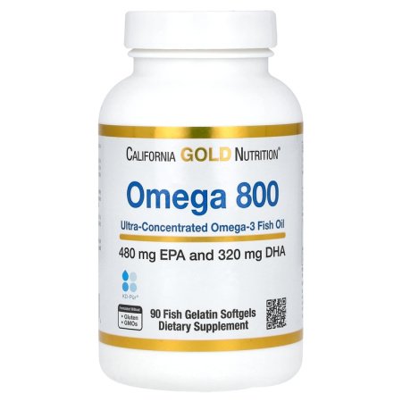 California Gold Nutrition Omega 800 Ultra-Concentrated Omega-3 Fish Oil, kd-pur Triglyceride Form, 1,000 mg, 90 Fish Gelatin Softgels