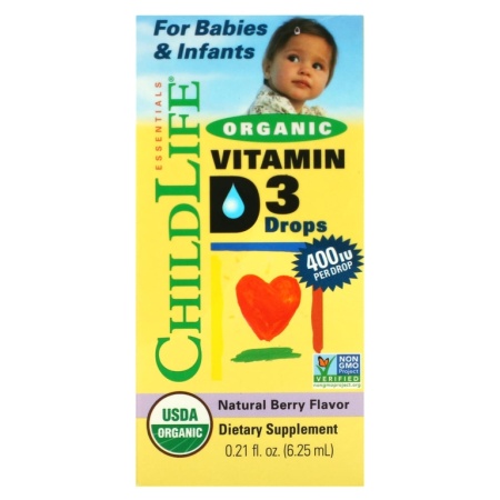 ChildLife, органический витамин D3 в каплях, натуральные ягоды, 400 МЕ, 6,25 мл